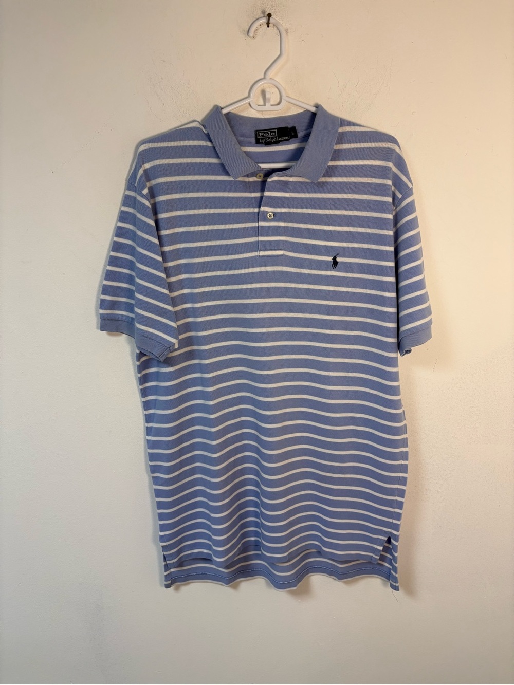 Polo by Ralph Lauren Light Blue & White Striped Men's Polo Shirt Large